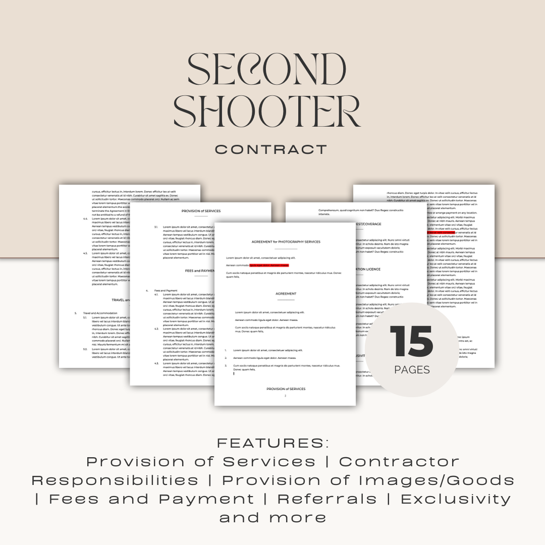 second shooter photography contract template by rebecca carpenter photography